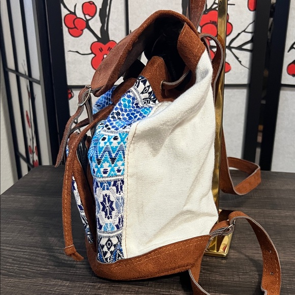 Boho Blue Patterned Suede-Trim Backpack - Unbranded main image 8